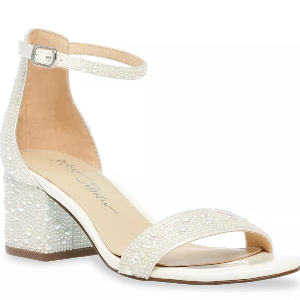 Betsey Johnson White Pearl-Studded Heels